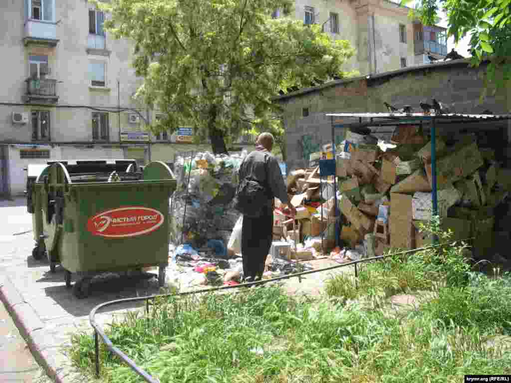 Двор жилого дома в самом центре города по ул. Б. Морская, здесь расположено кафе &laquo;Челентано&raquo;, которое, по наблюдению жильцов дома, является самым мусорообразующим в данном дворе